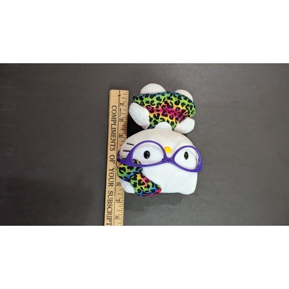 Sanrio Hello Kitty Ty Beanie plush Rainbow Leopard Dress Purple Glasses 6" - Picture 5 of 6